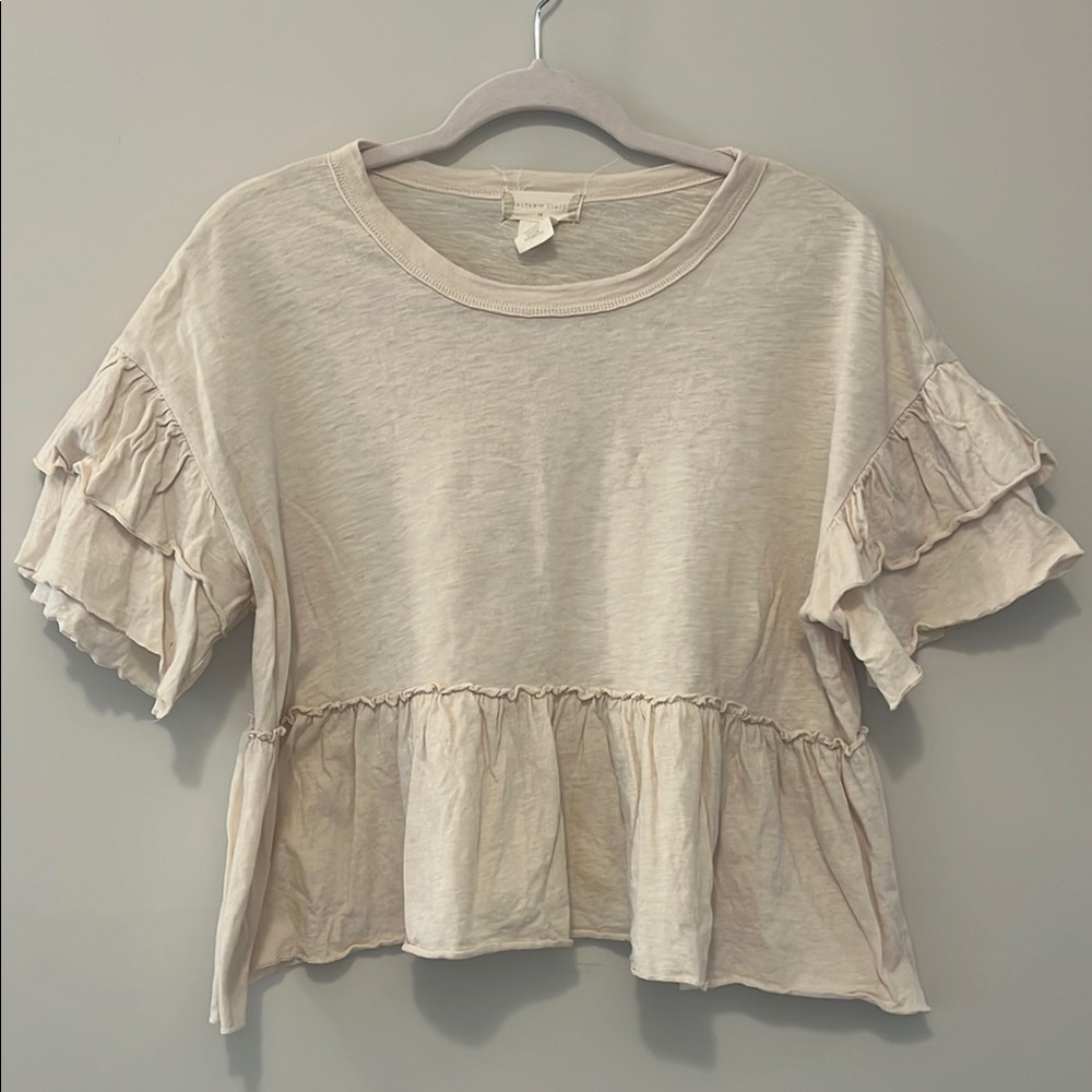 Altar’d State Cream Ruffle Top Sz M